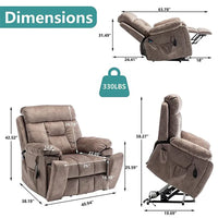 Grand fauteuil inclinable de massage électrique avec fonction de levage, chauffage et porte-gobelet dissimulé