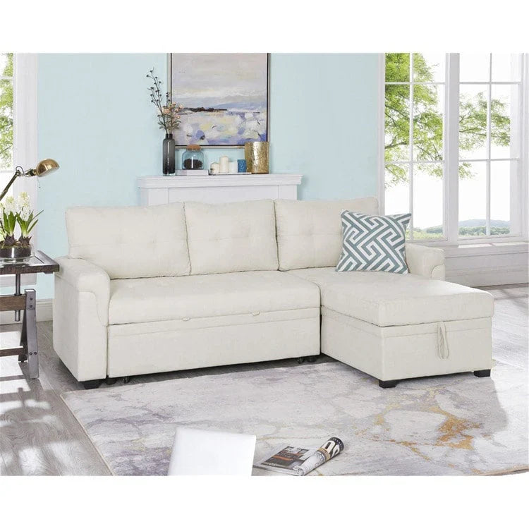 Canapé sectionnel convertible réversible avec lit escamotable, méridienne de rangement dissimulée et pieds durables