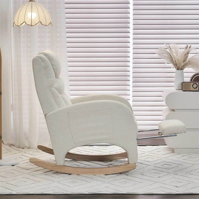 Fauteuil à Bascule d'Allaitement Ergonomique en Tissu avec Repose-Pieds Réglable