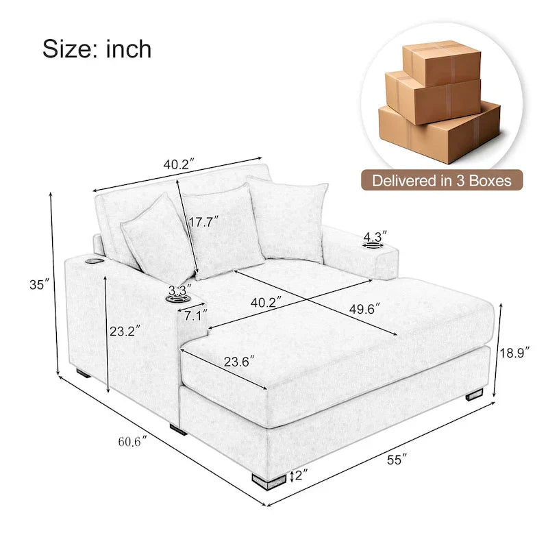 Chaise longue surdimensionnée en trois tailles avec coussins
