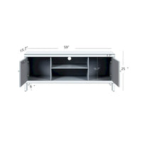 Meuble TV de 150 cm avec portes miroir en losange et rangement pour téléviseurs jusqu'à 65 pouces