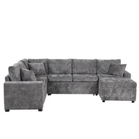 Canapé sectionnel en chenille avec canapé-lit escamotable, canapé-lit en forme de L avec ottoman de rangement, 3 coussins et prises de charge