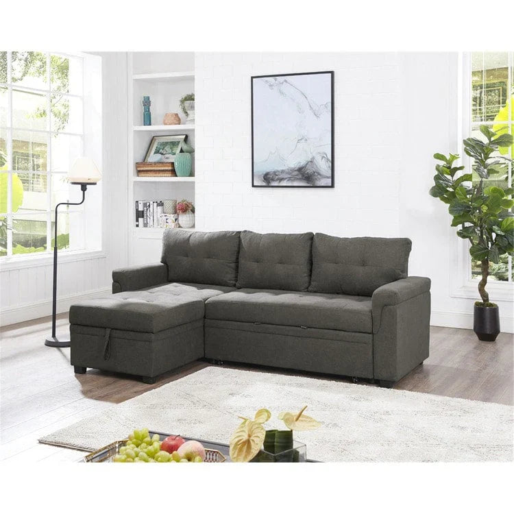 Canapé sectionnel convertible réversible avec lit escamotable, méridienne de rangement dissimulée et pieds durables