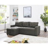 Canapé sectionnel convertible réversible avec lit escamotable, méridienne de rangement dissimulée et pieds durables