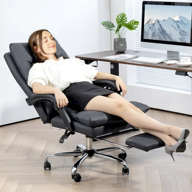 Vinsetto Chaise de bureau de massage inclinable chauffante à vibration en microfibre