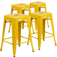 Lot de 4 tabourets de comptoir sans dossier en métal de 61 cm, pour l'intérieur ou l'extérieur, avec assise carrée