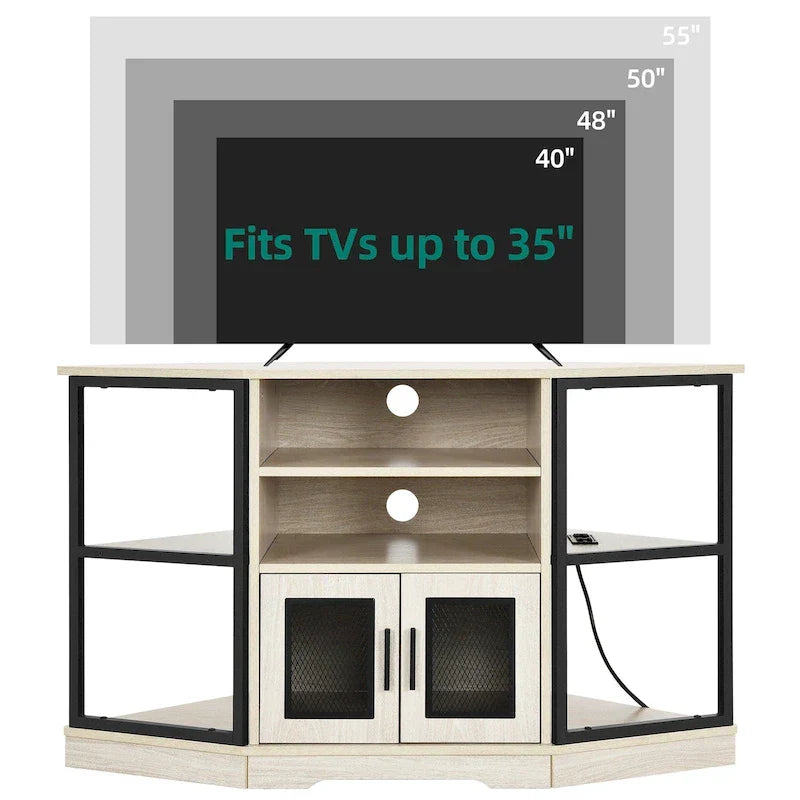 Meuble TV d'angle de ferme, meuble multimédia avec prise de courant pour téléviseurs jusqu'à 55 pouces