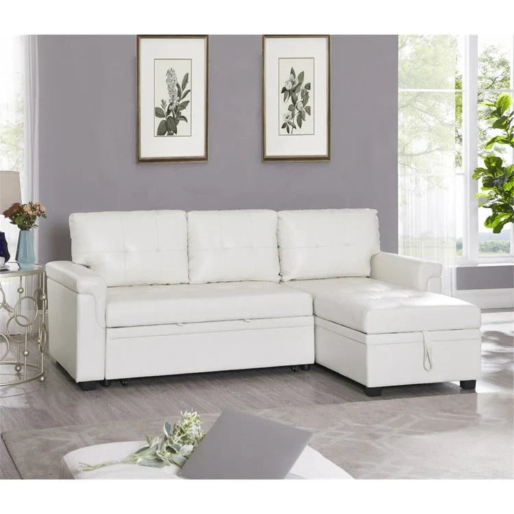 Canapé sectionnel convertible réversible avec lit escamotable, méridienne de rangement dissimulée et pieds durables
