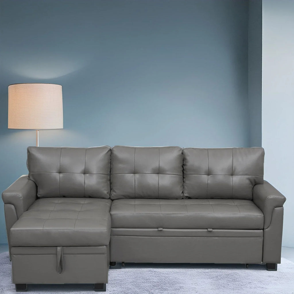 Canapé sectionnel réversible avec lit escamotable, méridienne de rangement dissimulée, pieds durables,