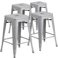 Lot de 4 tabourets de comptoir sans dossier en métal de 61 cm, pour l'intérieur ou l'extérieur, avec assise carrée