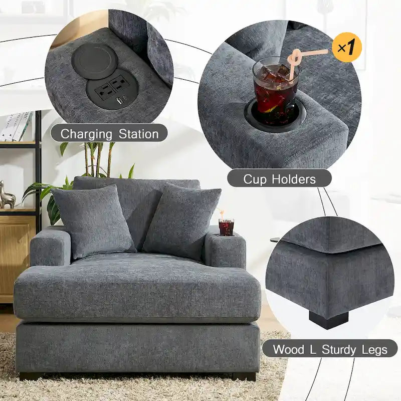 Chaise longue surdimensionnée en trois tailles avec coussins