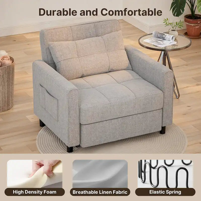 Fauteuil-lit escamotable 3 en 1, fauteuil convertible réglable pliable, canapé de détente capitonné