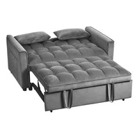 Causeuse de futon moderne en velours avec dossier inclinable et poches, 2 places – Gris foncé / Gris clair / Bleu / Noir