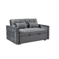Causeuse de futon moderne en velours avec dossier inclinable et poches, 2 places – Gris foncé / Gris clair / Bleu / Noir