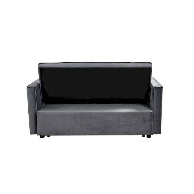Causeuse de futon moderne en velours avec dossier inclinable et poches, 2 places – Gris foncé / Gris clair / Bleu / Noir