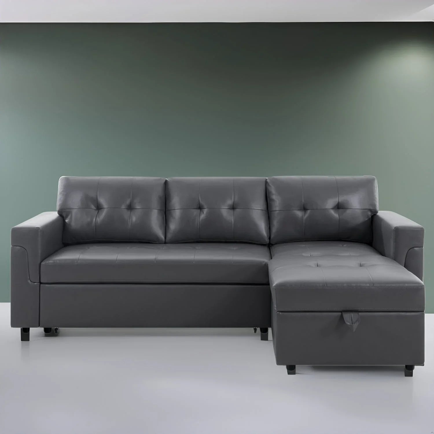 Canapé sectionnel réversible avec lit escamotable, méridienne de rangement dissimulée, pieds durables,