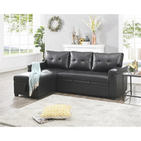 Canapé sectionnel convertible réversible avec lit escamotable, méridienne de rangement dissimulée et pieds durables