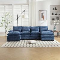 Canapé Sectionnel Canapé Nuage pour Salon, Canapé Moderne Forme U en Chenille/Bouclette, Canapé-Lit Modulable Confortable avec Double Méridienne