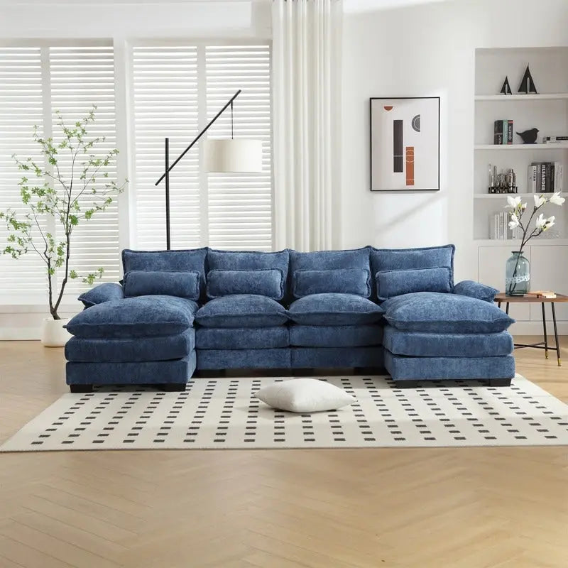 Canapé Sectionnel Canapé Nuage pour Salon, Canapé Moderne Forme U en Chenille/Bouclette, Canapé-Lit Modulable Confortable avec Double Méridienne