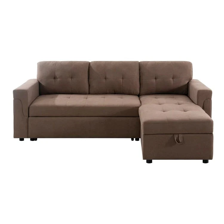 Canapé sectionnel réversible avec lit escamotable, méridienne de rangement dissimulée, pieds durables,