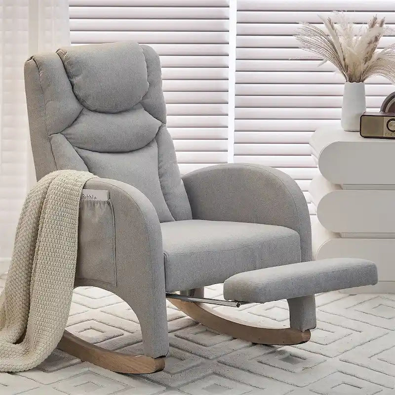 Fauteuil à Bascule d'Allaitement Ergonomique en Tissu avec Repose-Pieds Réglable