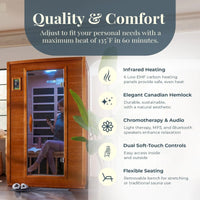 Dynamic Saunas Andora Sauna infrarouge lointain FAR à faible EMF 2 personnes, bois de pruche canadienne