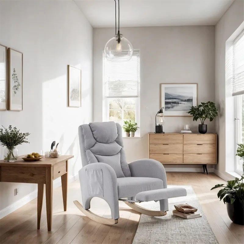 Fauteuil à Bascule d'Allaitement Ergonomique en Tissu avec Repose-Pieds Réglable