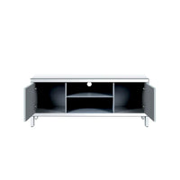 Meuble TV de 150 cm avec portes miroir en losange et rangement pour téléviseurs jusqu'à 65 pouces