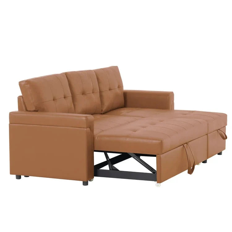 Canapé sectionnel réversible avec lit escamotable, méridienne de rangement dissimulée, pieds durables,