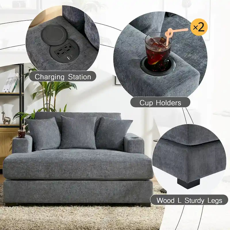 Chaise longue surdimensionnée en trois tailles avec coussins