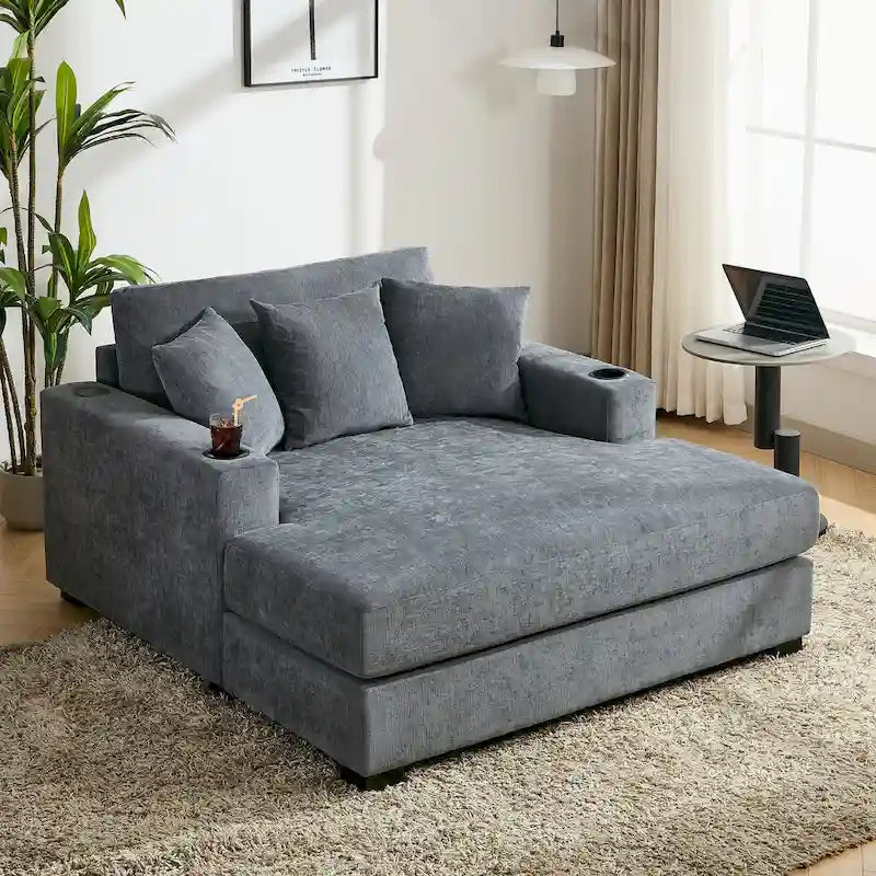 Chaise longue surdimensionnée en trois tailles avec coussins