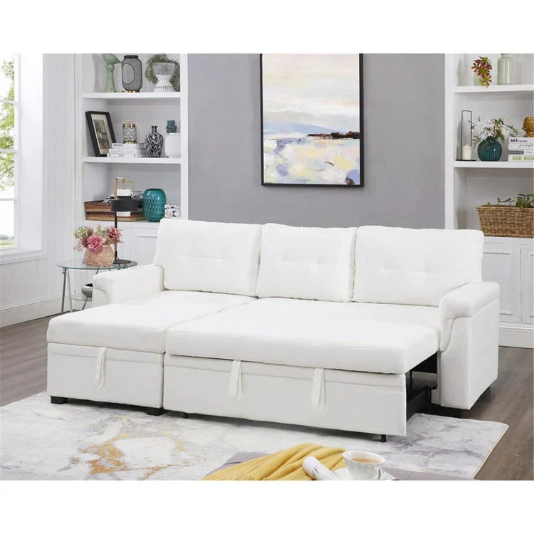 Canapé sectionnel convertible réversible avec lit escamotable, méridienne de rangement dissimulée et pieds durables