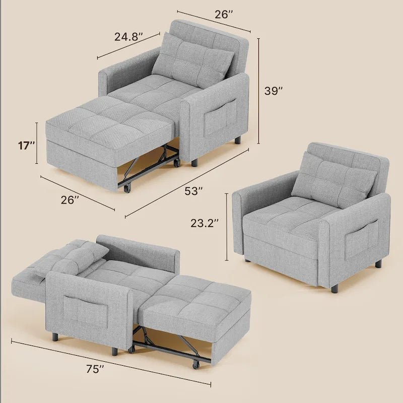Fauteuil-lit escamotable 3 en 1, fauteuil convertible réglable pliable, canapé de détente capitonné