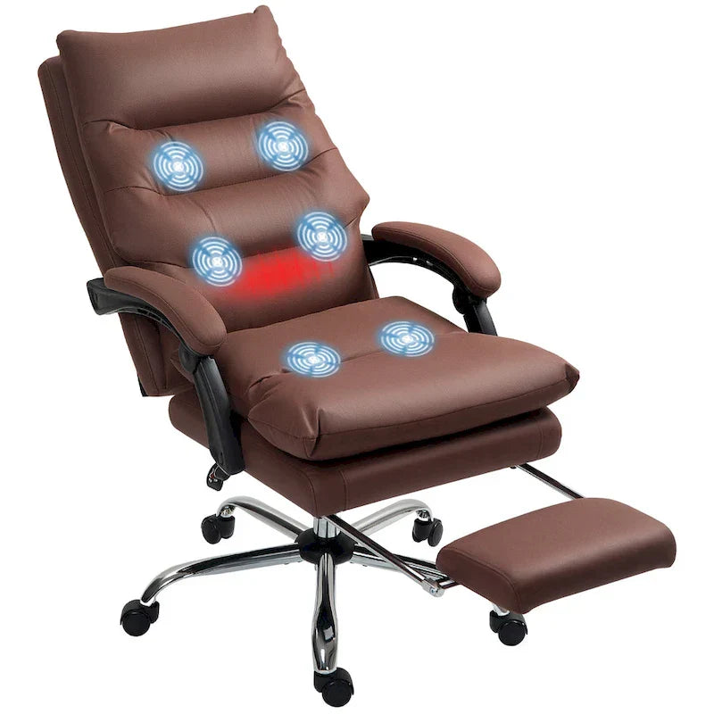 Vinsetto Chaise de bureau de massage inclinable chauffante à vibration en microfibre
