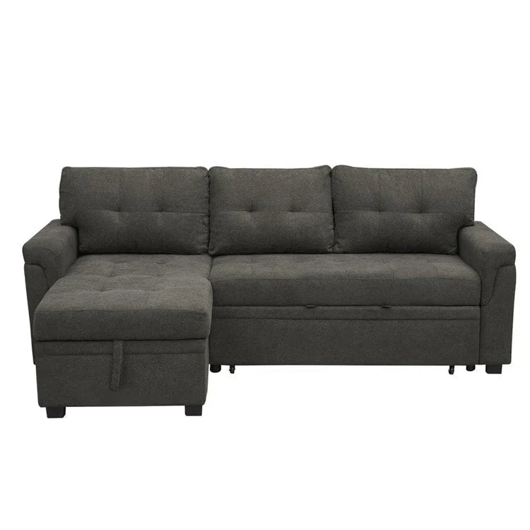 Canapé sectionnel convertible réversible avec lit escamotable, méridienne de rangement dissimulée et pieds durables