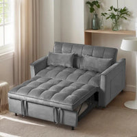 Causeuse de futon moderne en velours avec dossier inclinable et poches, 2 places – Gris foncé / Gris clair / Bleu / Noir