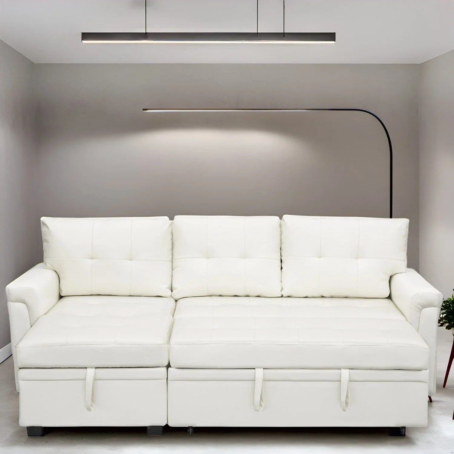 Canapé sectionnel réversible avec lit escamotable, méridienne de rangement dissimulée, pieds durables,