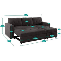 Canapé sectionnel convertible réversible avec lit escamotable, méridienne de rangement dissimulée et pieds durables