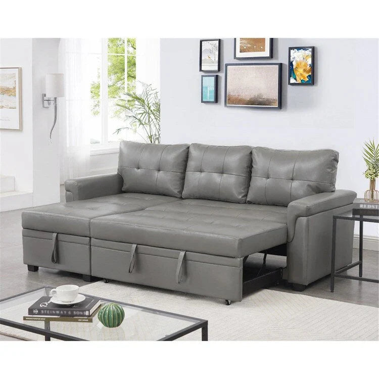 Canapé sectionnel convertible réversible avec lit escamotable, méridienne de rangement dissimulée et pieds durables