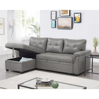 Canapé sectionnel convertible réversible avec lit escamotable, méridienne de rangement dissimulée et pieds durables
