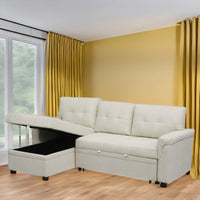 Canapé sectionnel réversible avec lit escamotable, méridienne de rangement dissimulée, pieds durables,