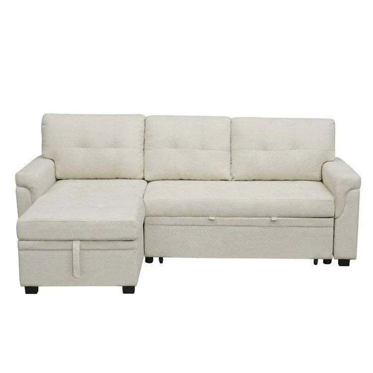 Canapé sectionnel convertible réversible avec lit escamotable, méridienne de rangement dissimulée et pieds durables