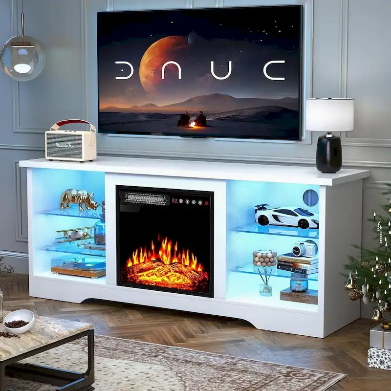 Meuble TV cheminée Bossin 58" avec foyer électrique 18", centre de divertissement moderne pour téléviseurs 65", console TV