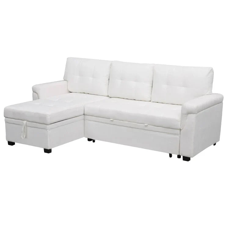 Canapé sectionnel réversible avec lit escamotable, méridienne de rangement dissimulée, pieds durables,
