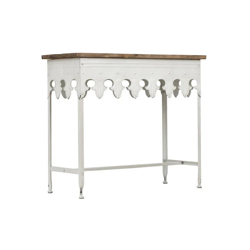 Console en métal finition zinc et bois à bord festonné