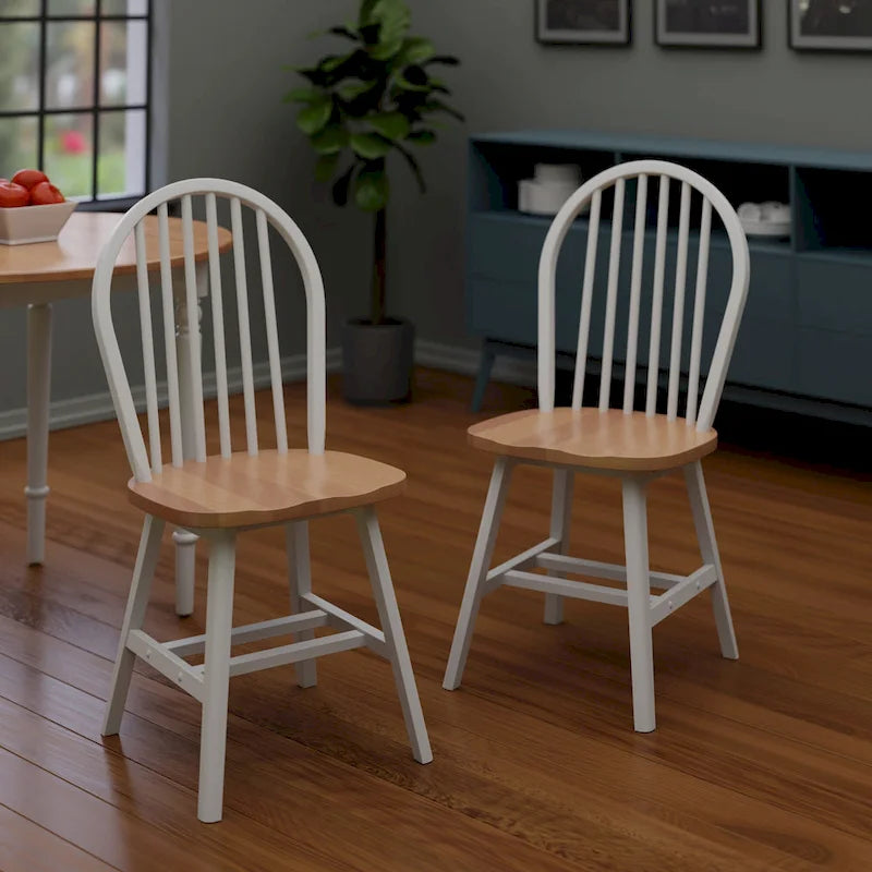 Windsor - Ensemble de 2 chaises, naturel et blanc