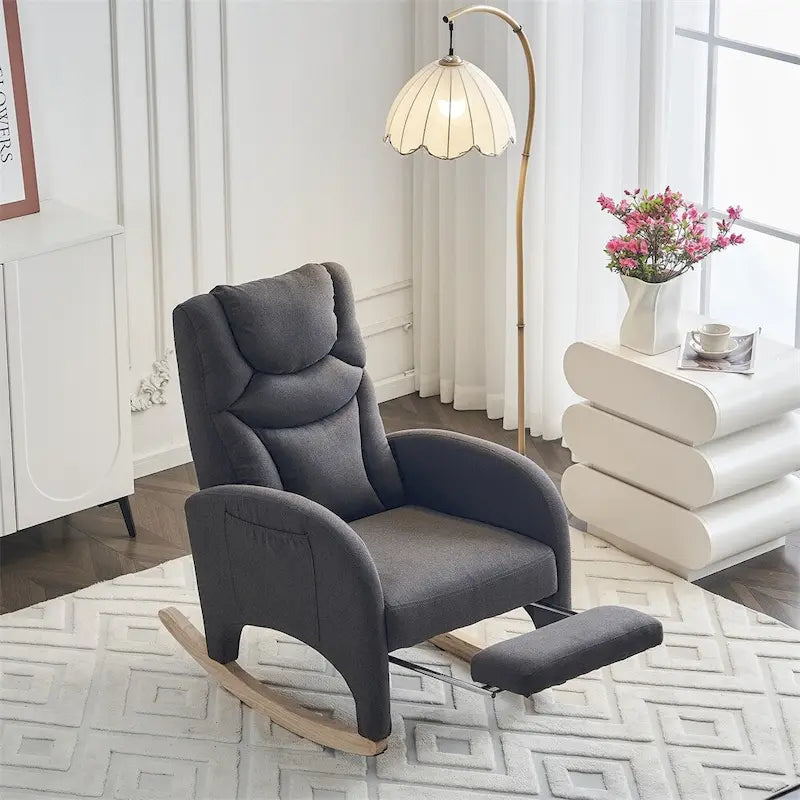 Fauteuil à Bascule d'Allaitement Ergonomique en Tissu avec Repose-Pieds Réglable