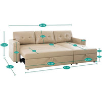 Canapé sectionnel réversible avec lit escamotable, méridienne de rangement dissimulée, pieds durables,