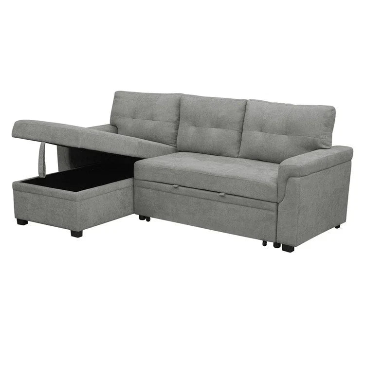 Canapé sectionnel convertible réversible avec lit escamotable, méridienne de rangement dissimulée et pieds durables
