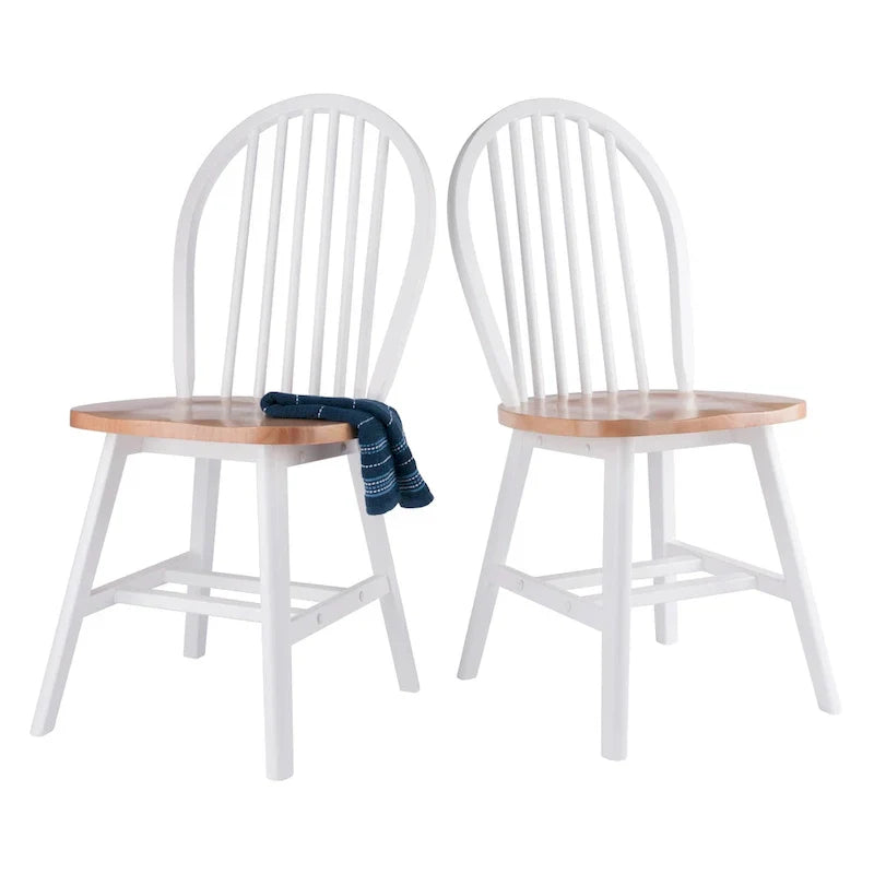 Ensemble de 2 chaises Windsor, naturel et blanc